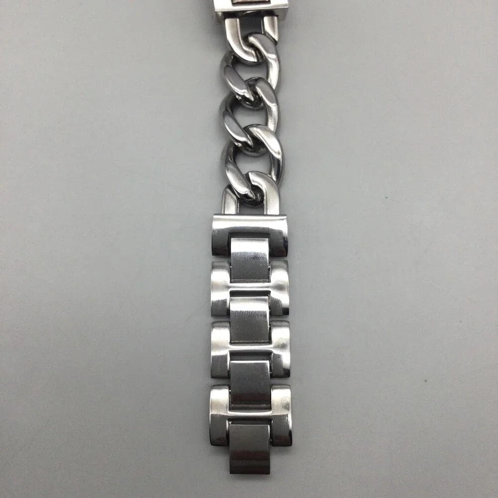 Marc Ecko Flip Up Womens Watch 19mm Rhinestone Logo Chain Band New Battery 8.75